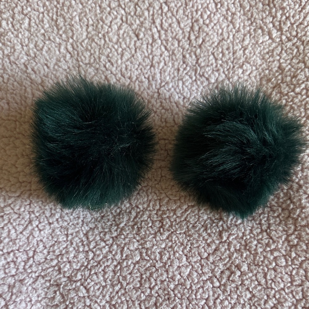 Dark Green Faux Fur Pom Pom Hair Clips